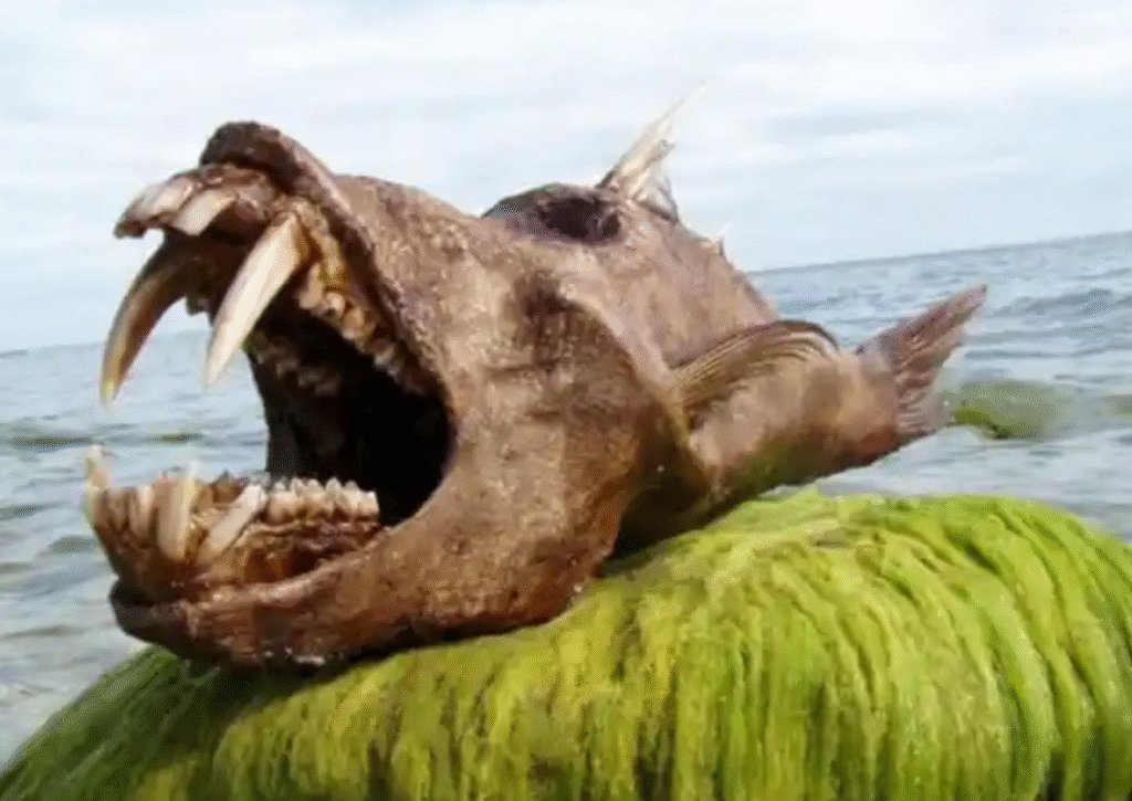 Dead deep-sea fish with large sharp teeth and terrifying appearance