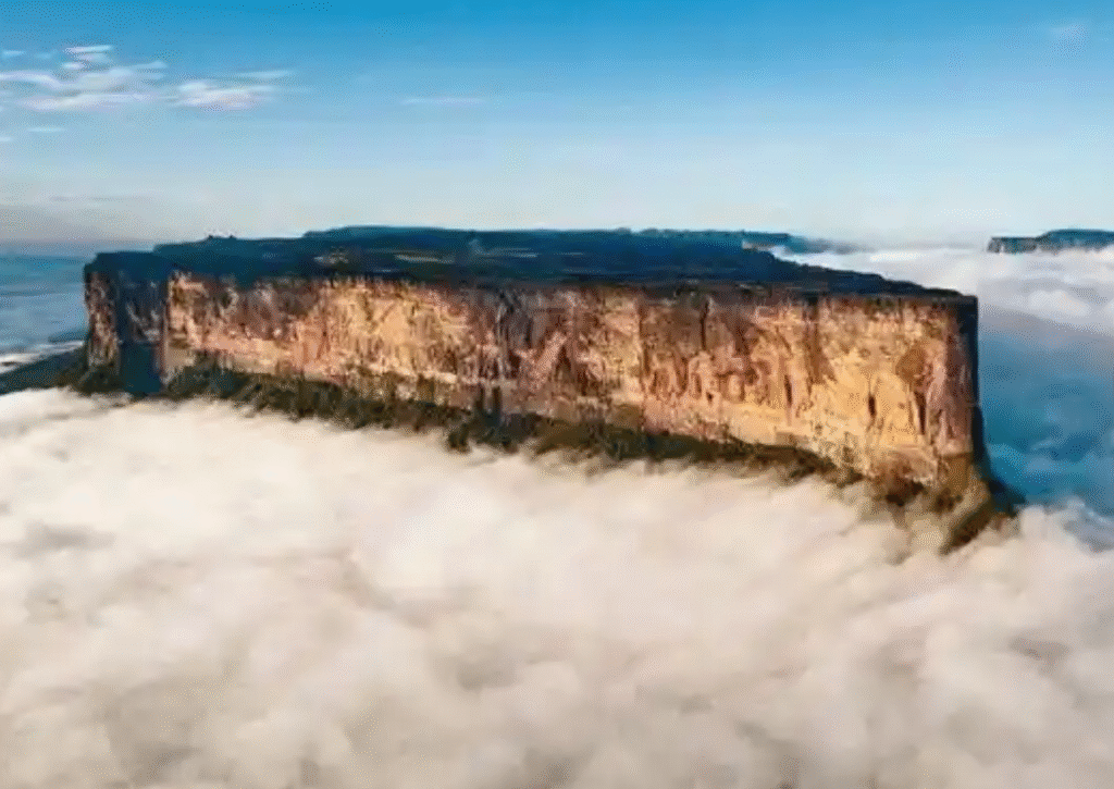 Flat-topped Mount Roraima rising above clouds in Venezuela