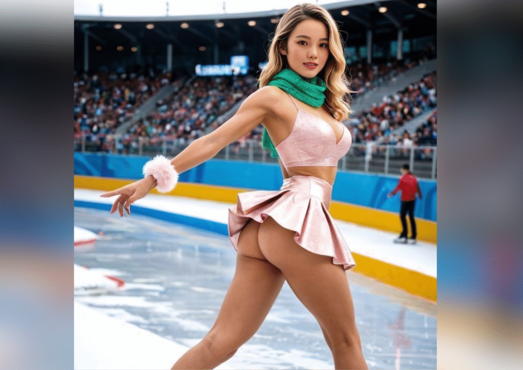 Figure skater in pink outfit with revealing skirt during performance — instagram vs reality moment

