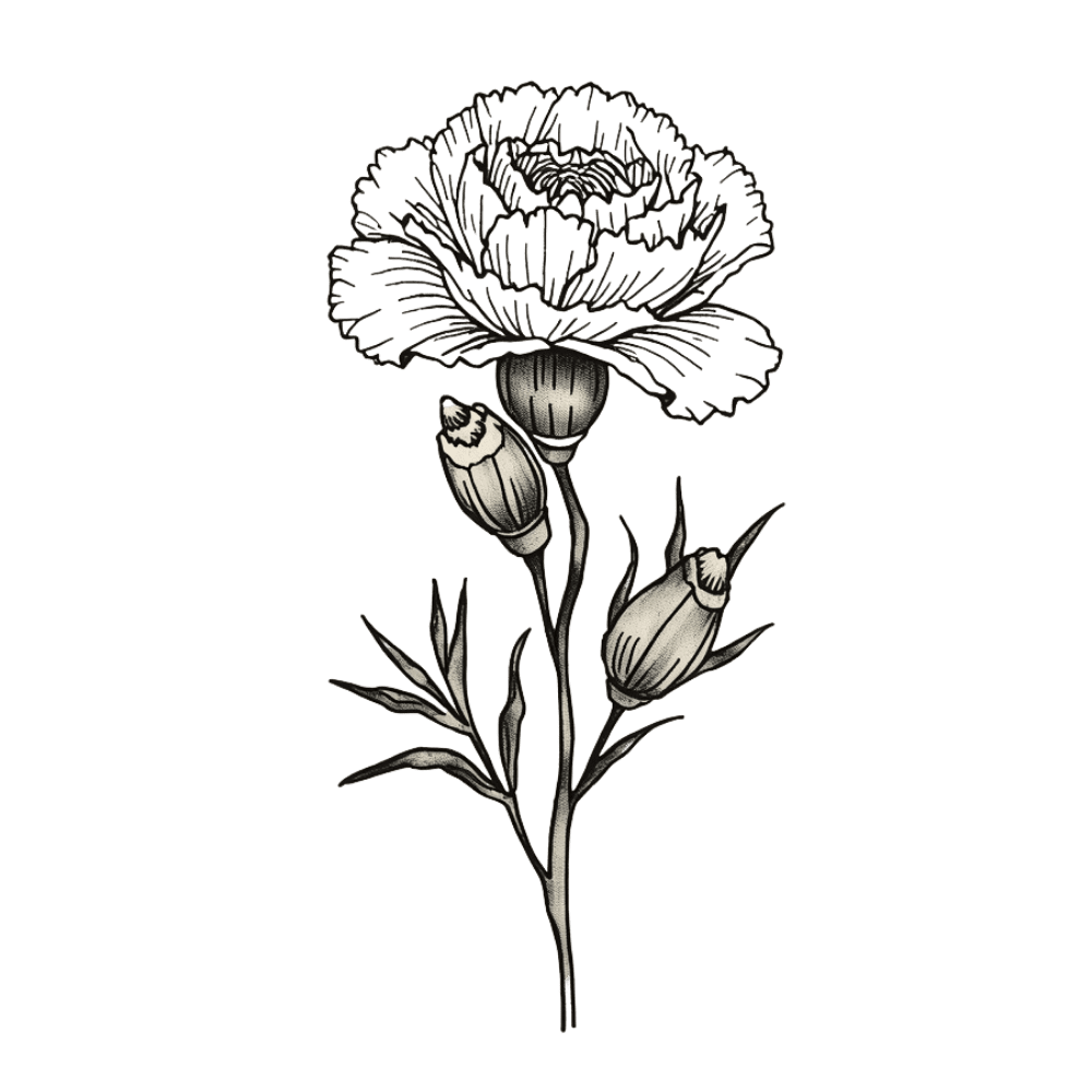 Fine-line carnation tattoo design
