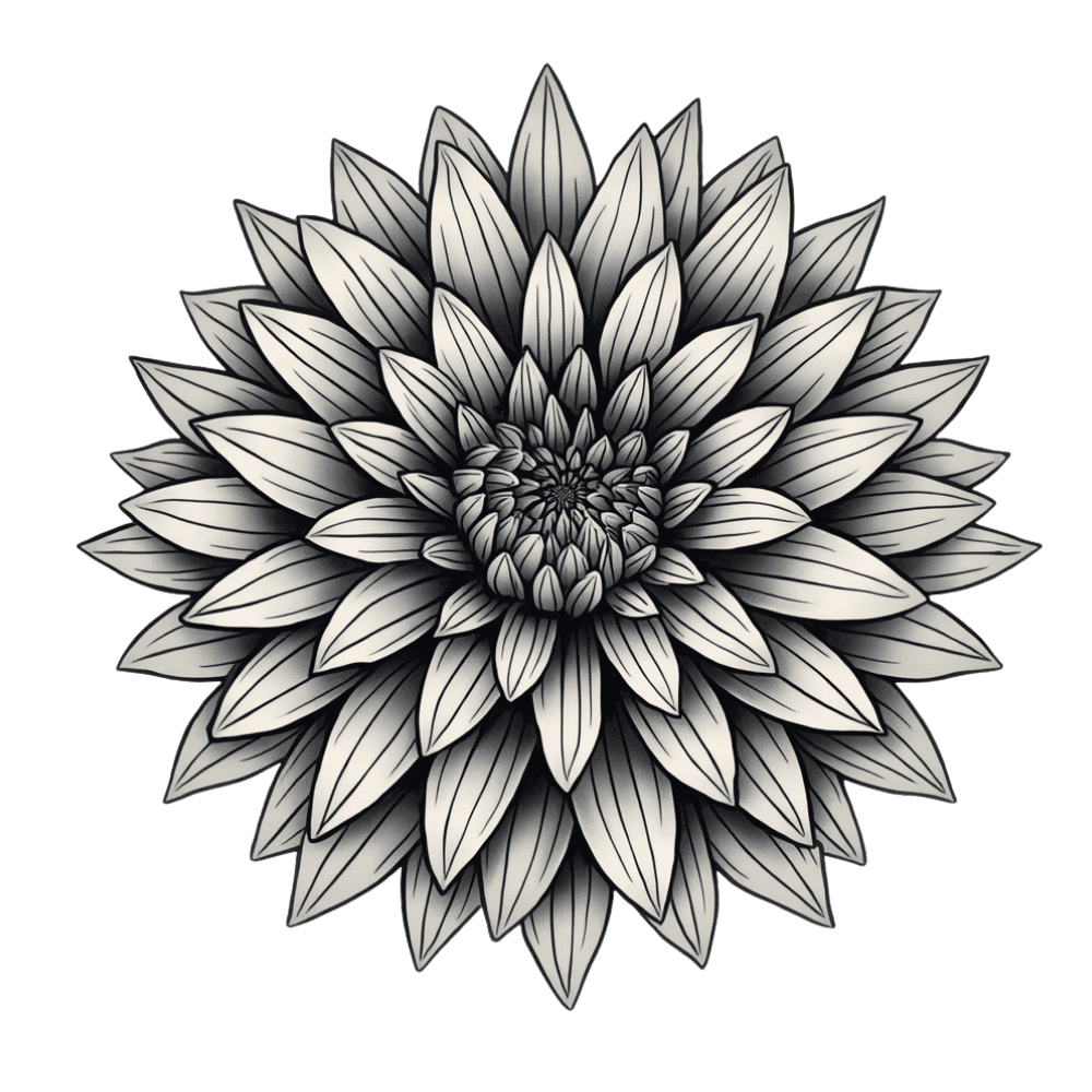 Black-and-grey chrysanthemum tattoo design
