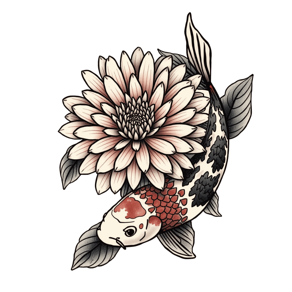 Chrysanthemum and koi tattoo design
