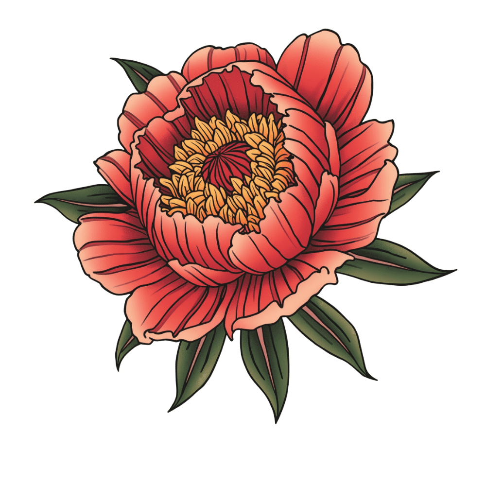Japanese-style peony tattoo design