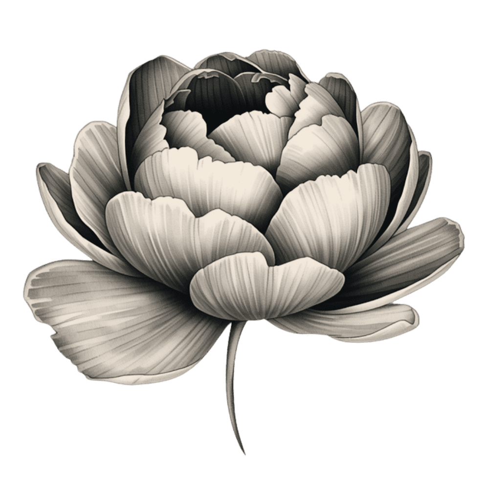 Black-and-grey peony tattoo design