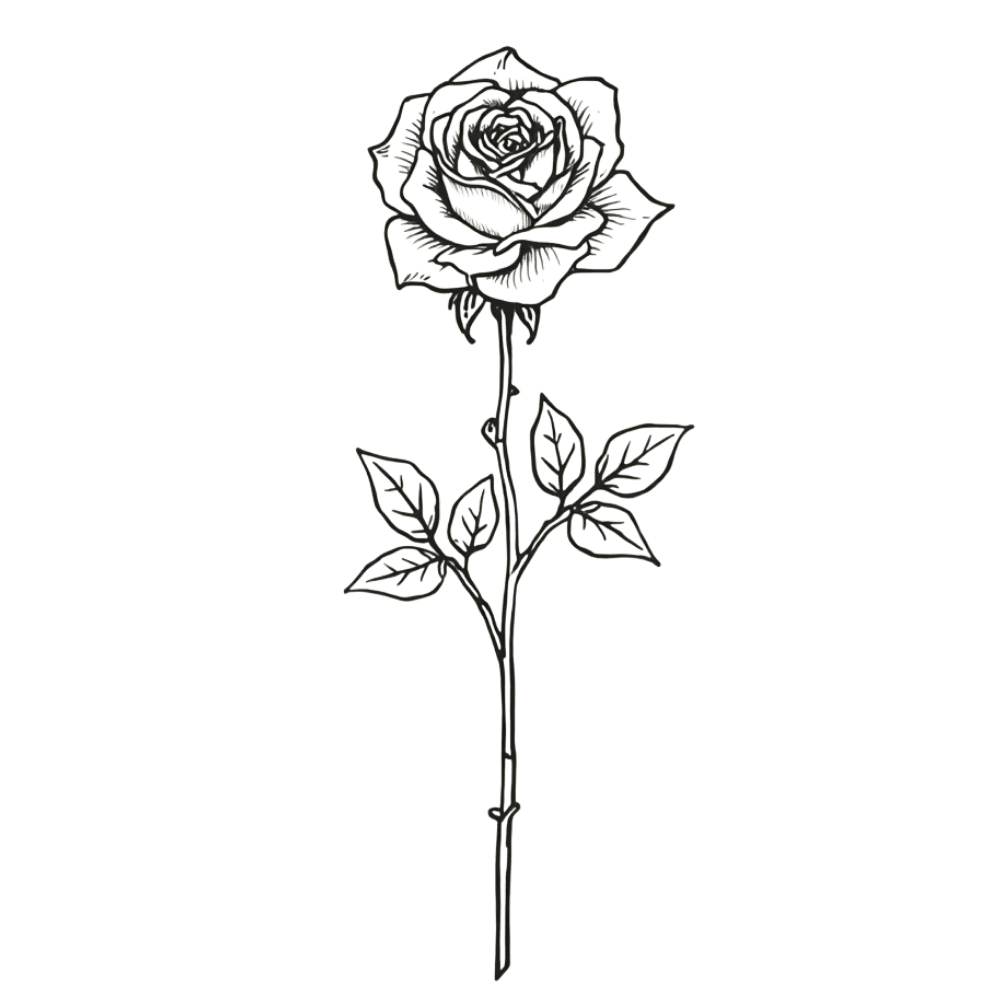 Single-stem rose tattoo design