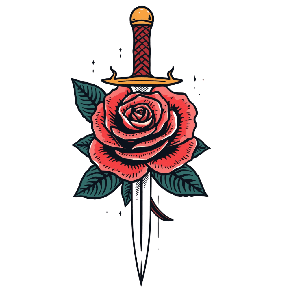 Rose and dagger tattoo design
