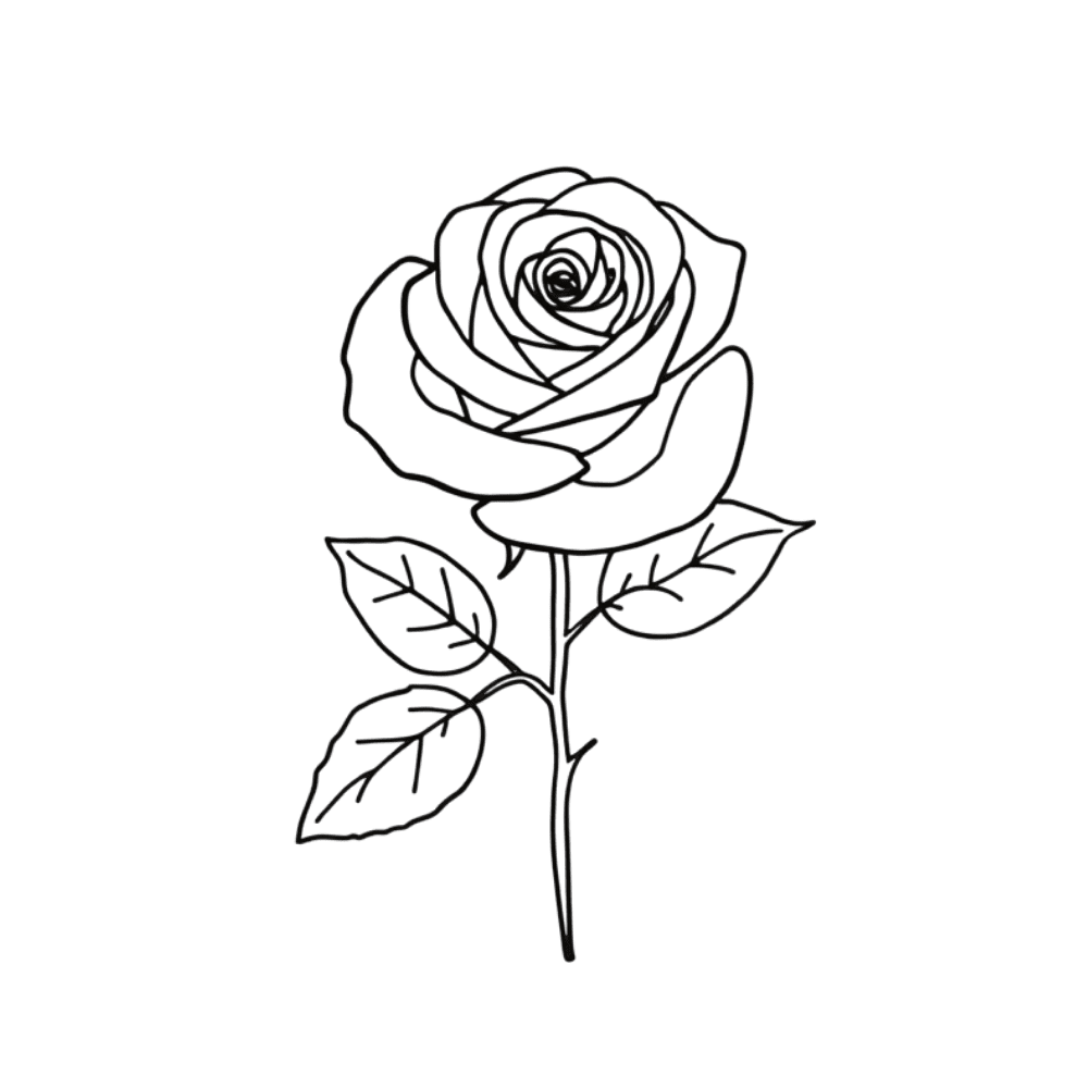 Minimalist outline rose tattoo design