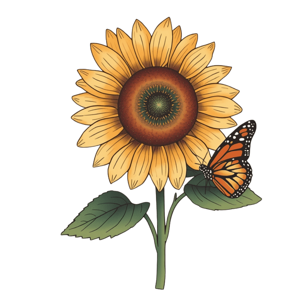 Sunflower and butterfly tattoo design